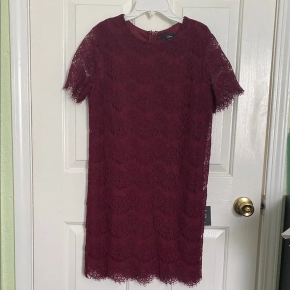 NWT Lulus Take Me To Brunch Elegant Lace Dress in Burgundy Size Medium - Picture 7 of 7